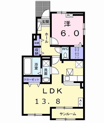 クエイルC(1LDK/1階)の間取り写真