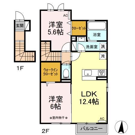 パークフラッツ桜木(2LDK/2階)の間取り写真
