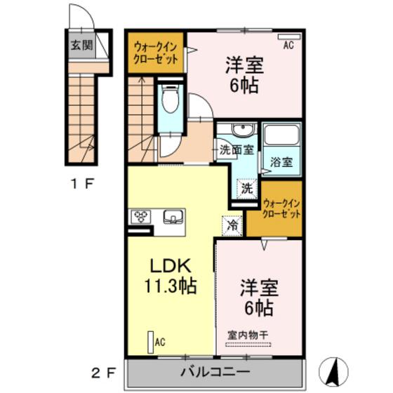 アミティエM(2LDK/2階)の間取り写真