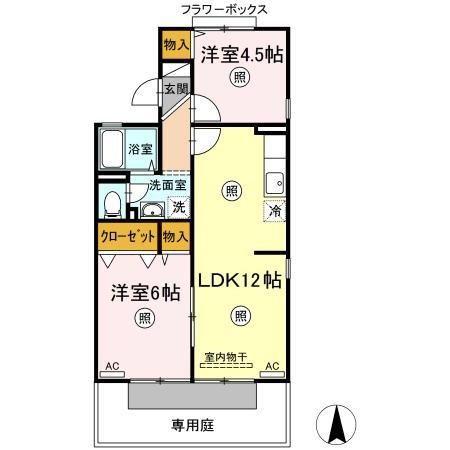 グレースヴィラA(2LDK/1階)の間取り写真