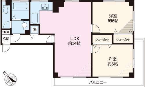 茗荷谷サンハイツ(2LDK/3階)の間取り写真