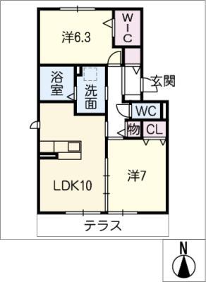 レ・プレイアード C棟(2LDK/1階)の間取り写真