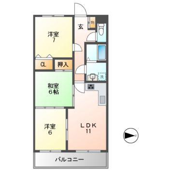ネオシティー道明寺(3LDK/4階)の間取り写真