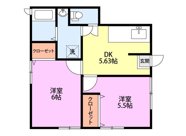 ルフィ寺尾B(2K/1階)の間取り写真