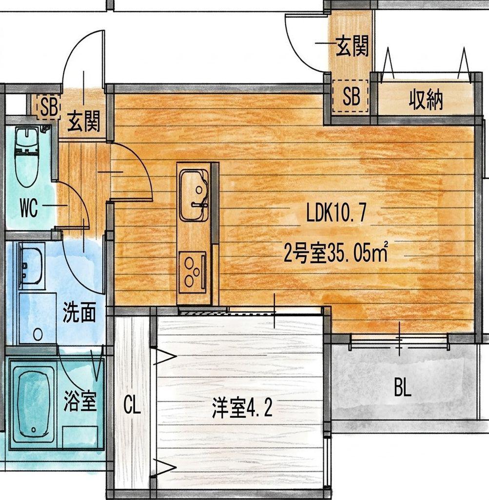 横手南町AP B棟(1LDK/1階)の間取り写真