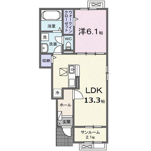 K パレス 2(1LDK/1階)の間取り写真