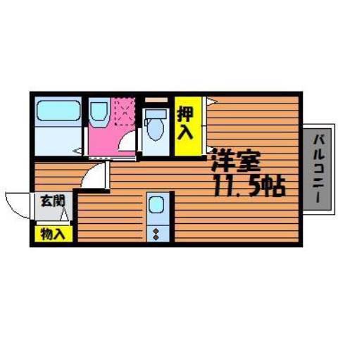ラフィネ中島A棟(1K/2階)の間取り写真