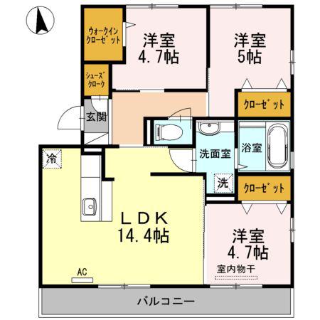 黒石ヒルズ(3LDK/3階)の間取り写真