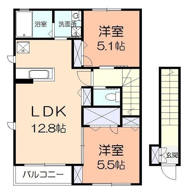 ビューテラスハイムC(2LDK/2階)の間取り写真