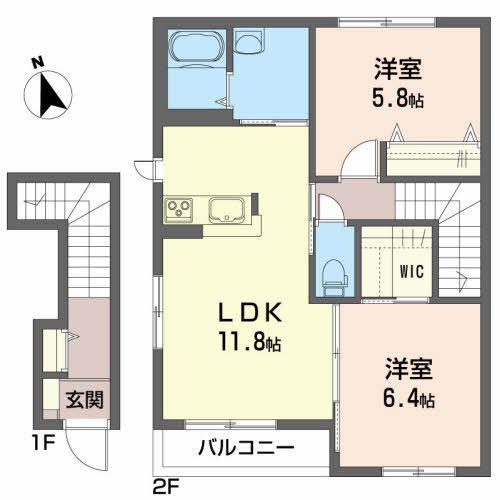 ミューローズ長橋II A(2LDK/2階)の間取り写真