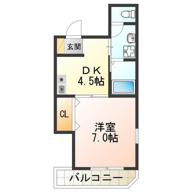 カーサフェリーチェ(1DK/2階)の間取り写真
