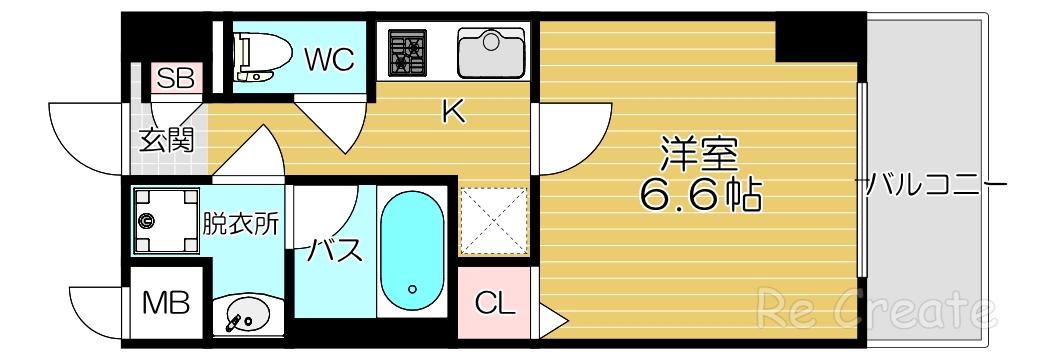 天王寺ルート25(1K/4階)の間取り写真