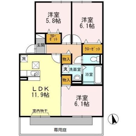 ロイヤルガーデン なでしこ館(3LDK/1階)の間取り写真