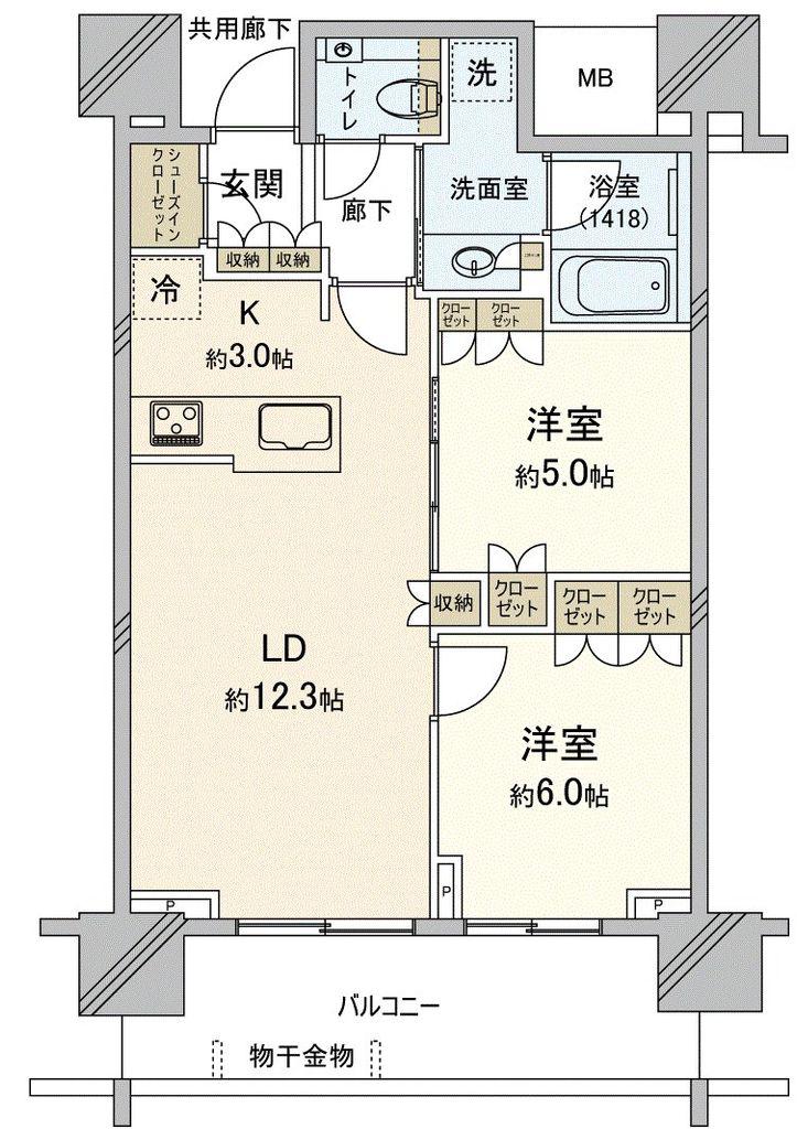 プラウドタワー岡山(2LDK/7階)の間取り写真
