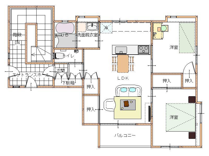 コミンニョロの家 前(2LDK/1階)の間取り写真