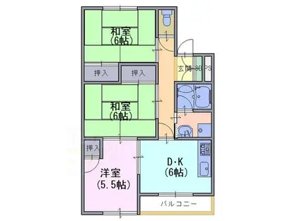 ハイツ竹風(3DK/1階)の間取り写真