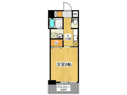 プルーム下到津(1K/4階)の間取り写真