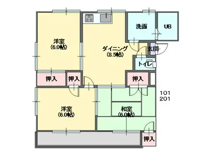 アレストホウジョウ1(3DK/2階)の間取り写真