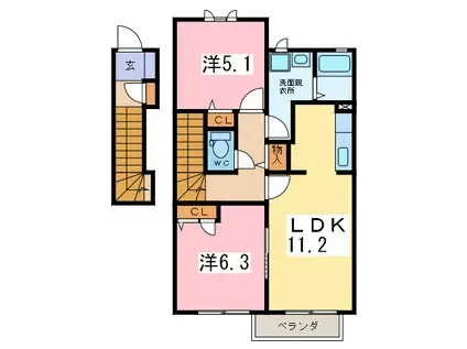 クールM(2LDK/2階)の間取り写真