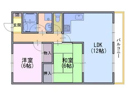 奥田ハイツⅢ(2LDK/2階)の間取り写真