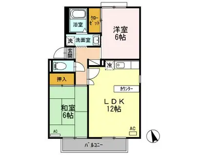 サンシャレー山室(2LDK/2階)の間取り写真