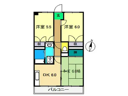 リヤンフォート 横浜(3DK/4階)の間取り写真