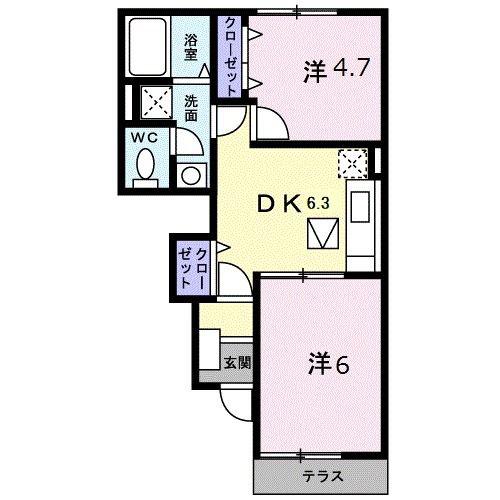 ウランタン弐番館(2DK/1階)の間取り写真