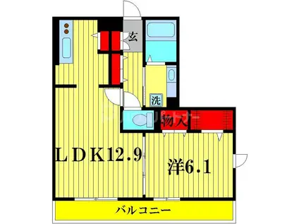 シエルルージュ松戸(1LDK/3階)の間取り写真