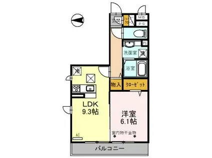 オークリーフ三郷 B(1LDK/1階)の間取り写真