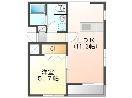AIコート東広島(1LDK/2階)の間取り写真