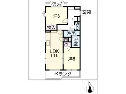 ポニーヒル長久手B棟(2LDK/1階)の間取り写真