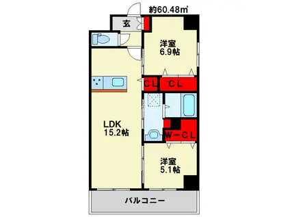 グランシャルール京町(2LDK/10階)の間取り写真