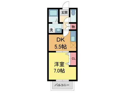 メゾン高松V A棟(1DK/2階)の間取り写真