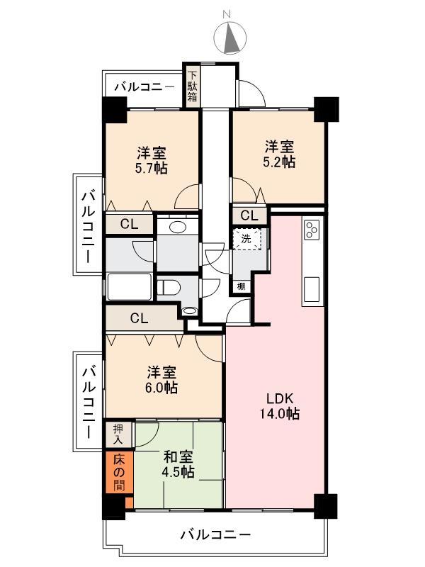 サーパス桜町(4LDK/3階)の間取り写真