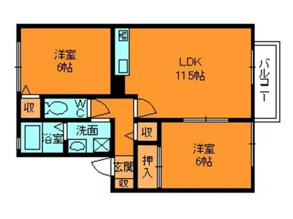 グランドゥールⅡ(2LDK/2階)の間取り写真