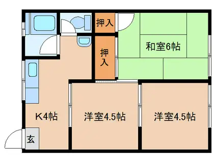 近鉄橿原線 西ノ京駅 徒歩10分 2階建 築49年(3K/2階)の間取り写真