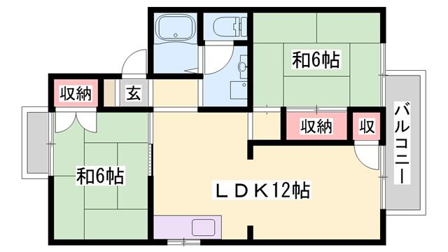 ビューパレー車谷(2LDK/2階)の間取り写真