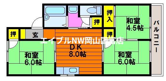 コーポラス中井D棟(3DK/2階)の間取り写真