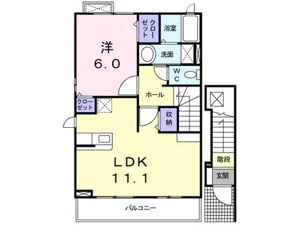 アパショナード(1LDK/2階)の間取り写真