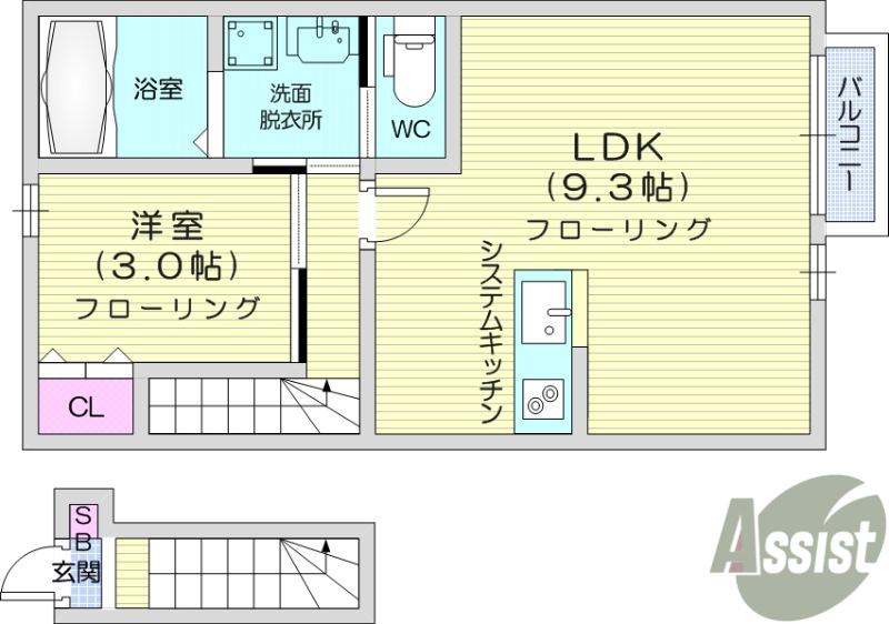 FAB南仙台(1LDK/2階)の間取り写真
