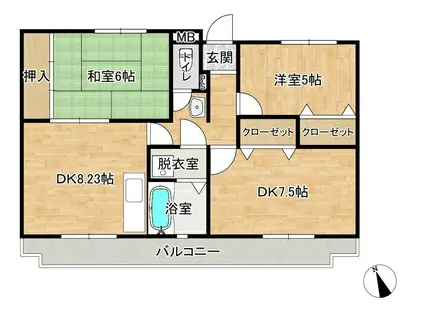 モンシャトー小山(3DK/2階)の間取り写真