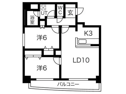 ブルーリーフ桑園(2LDK/5階)の間取り写真