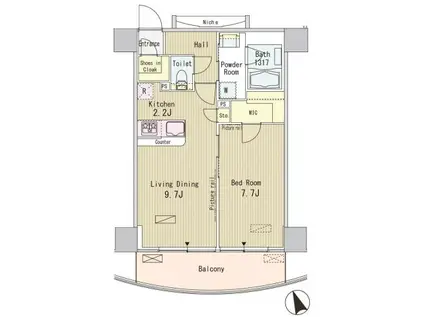 パークフラッツ芝浦(1LDK/9階)の間取り写真