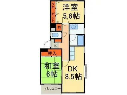 ビラ根岸(2DK/2階)の間取り写真