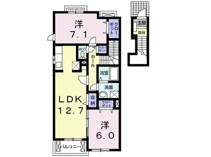 エステート長津タウン21 A(2LDK/2階)の間取り写真