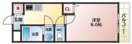 パーシモンフィールド(1K/2階)の間取り写真