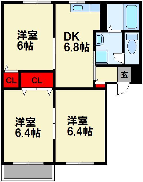 レジデンスINN A棟 (3DK/2階)の間取り写真