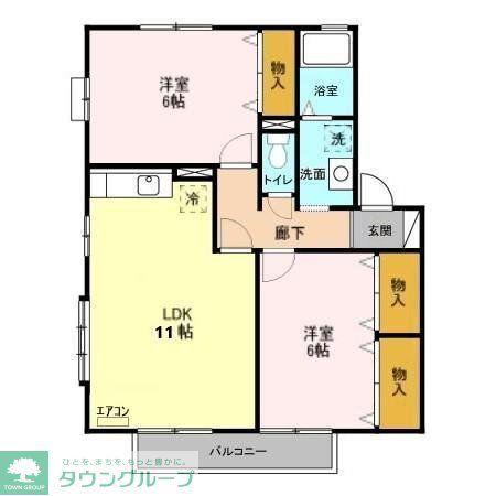 メイプルタウン川越的場F棟(2LDK/2階)の間取り写真