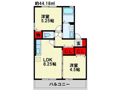 アルティスタC棟(2DK/2階)の間取り写真