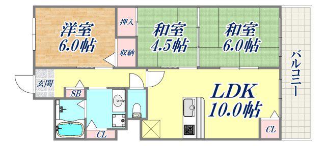 エスパシオ神戸(3LDK/6階)の間取り写真